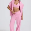 Soft Cotton Jersey Mid-Rise Wide-Leg Joggers in Baby Pink