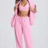 Soft Cotton Jersey Mid-Rise Wide-Leg Joggers in Baby Pink