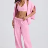 Soft Cotton Jersey Mid-Rise Wide-Leg Joggers in Baby Pink