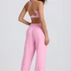 Soft Cotton Jersey Mid-Rise Wide-Leg Joggers in Baby Pink