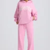 Soft Cotton Jersey Mid-Rise Wide-Leg Joggers in Baby Pink