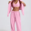 Soft Cotton Jersey Mid-Rise Wide-Leg Joggers in Baby Pink