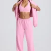 Soft Cotton Jersey Mid-Rise Wide-Leg Joggers in Baby Pink