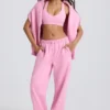 Soft Cotton Jersey Mid-Rise Wide-Leg Joggers in Baby Pink
