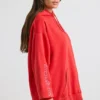 Soft Cotton Jersey Oversized Hoodie in Red