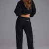 Soft Cotton Jersey Relaxed Mid-Rise Joggers in Black