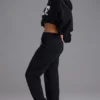 Soft Cotton Jersey Relaxed Mid-Rise Joggers in Black