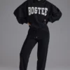 Soft Cotton Jersey Relaxed Mid-Rise Joggers in Black