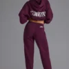 Soft Cotton Jersey Relaxed Mid-Rise Joggers in Grape
