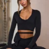 Soft Jersey Wrap Crop Top in Black