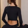 Soft Jersey Wrap Crop Top in Black