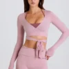 Soft Jersey Wrap Crop Top in Mauve