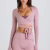 Soft Jersey Wrap Crop Top in Mauve