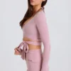 Soft Jersey Wrap Crop Top in Mauve