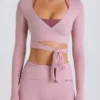 Soft Jersey Wrap Crop Top in Mauve
