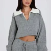 Soft Knit Layered Collar Cropped Jumper in Grey
