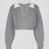 Soft Knit Layered Collar Cropped Jumper in Grey