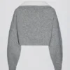 Soft Knit Layered Collar Cropped Jumper in Grey