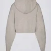 Soft Knit Zip-Up Cropped Hoodie in Beige