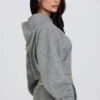 Soft Knit Zip-Up Cropped Hoodie in Grey