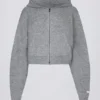 Soft Knit Zip-Up Cropped Hoodie in Grey