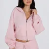 Soft Knit Zip-Up Cropped Hoodie in Soft Pink
