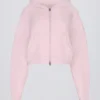 Soft Knit Zip-Up Cropped Hoodie in Soft Pink