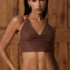Sol Plunge Halterneck Crop Top in Bronze