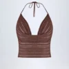 Sol Plunge Halterneck Crop Top in Bronze