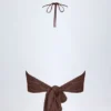 Sol Plunge Halterneck Crop Top in Bronze