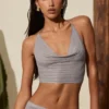 Sol Plunge Halterneck Crop Top in Silver