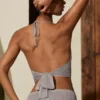 Sol Plunge Halterneck Crop Top in Silver