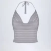 Sol Plunge Halterneck Crop Top in Silver