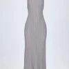 Solara Backless Halterneck Maxi Dress in Silver