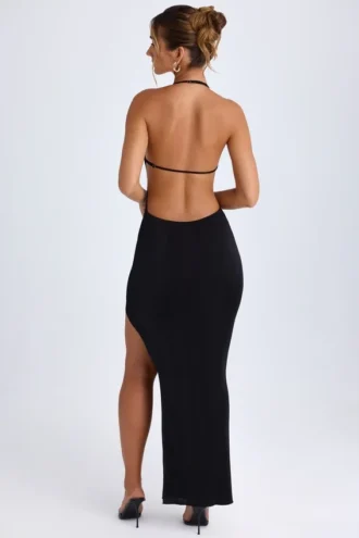 Solaria Cut-Out Halterneck Maxi Dress in Black
