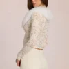 Solaya Lace Faux-Fur-Trim Cardigan in Ivory