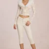 Solaya Lace Faux-Fur-Trim Cardigan in Ivory