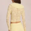 Solaya Lace Faux-Fur-Trim Cardigan in Lemon Yellow