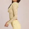 Solaya Lace Faux-Fur-Trim Cardigan in Lemon Yellow