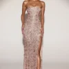 Solenna Embellished Bandeau-Neck Strapless Gown in Rose Gold