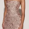 Solenna Embellished Bandeau-Neck Strapless Gown in Rose Gold