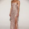 Solenna Embellished Bandeau-Neck Strapless Gown in Rose Gold