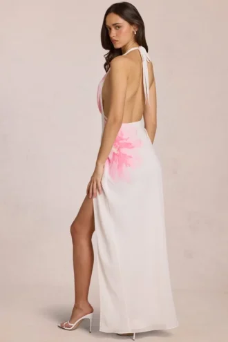 Solenne Chiffon Maxi Dress in White Floral Print