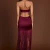 Solferina Fringed Plunge-Neck Maxi Dress in Wine Red
