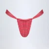 Solsona Ruched Thong Bikini Bottoms in Red Gingham