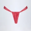 Solsona Ruched Thong Bikini Bottoms in Red Gingham