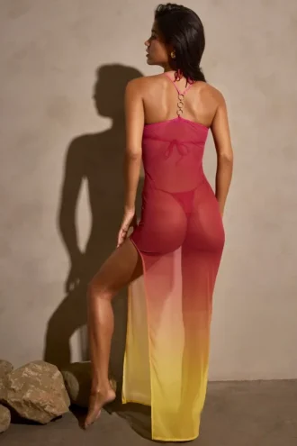 Sorbetto Sheer Maxi Dress in Yellow Multi