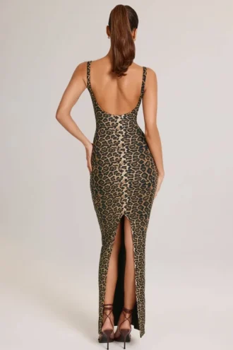 Soreia Modal Square Neck Maxi Dress in Leopard Print