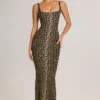 Soreia Modal Square Neck Maxi Dress in Leopard Print