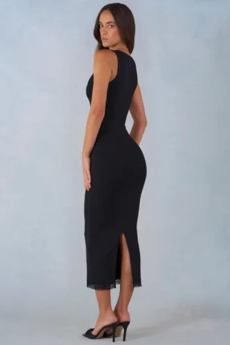 Sorelle Modal Lace-Trim Midaxi Dress in Black